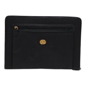Burberrys Clutch Bag PVC Black Gold Auth